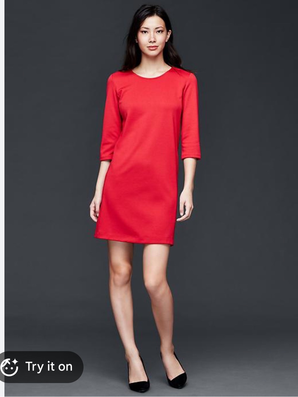 GAP Red 3/4 Sleeve Midi Shift Dress Size S